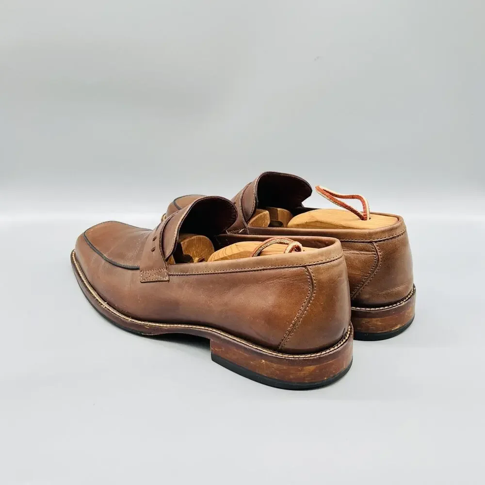 Johnston & Murphy Shoes Mens 9 Brown Leather Slip On Penny Loafer Square Toe